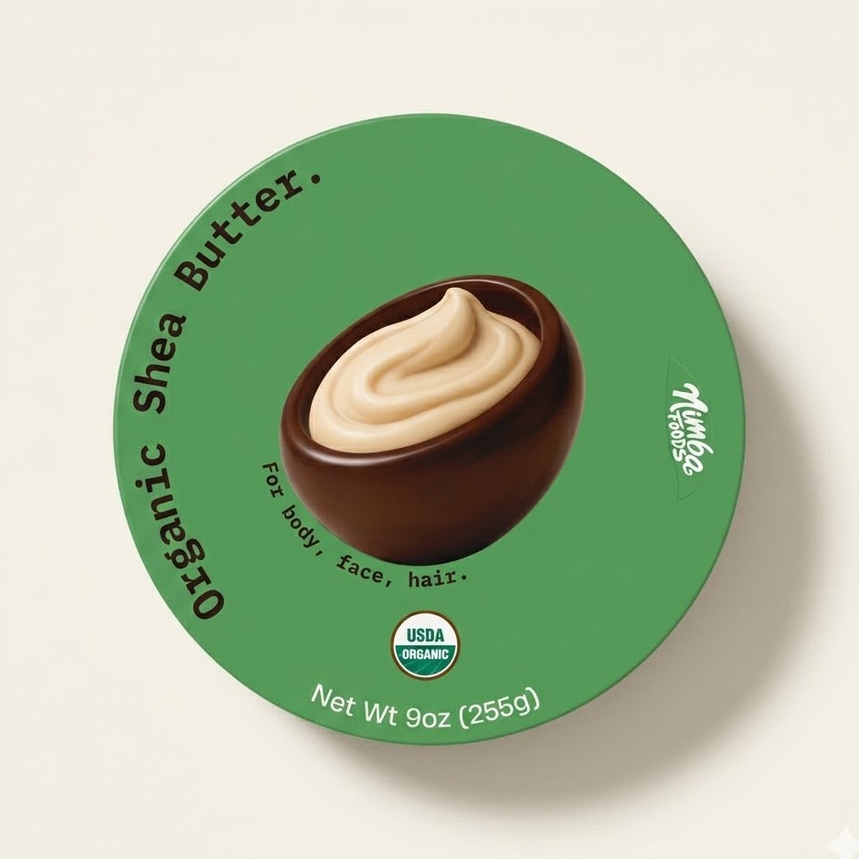 Nimba Organic Shea Butter 9oz green tin — top view